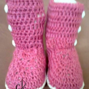 Bottes bébé rose et blanc au crochet